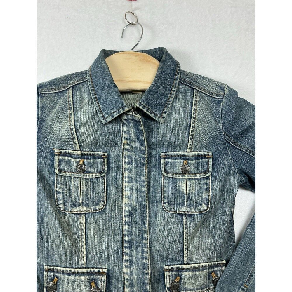 Talbots Petites Stretch Denim Jacket Blue Zip Front Size 2P